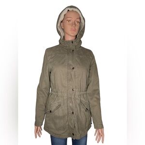 Forever 21 Army Green Utility Jacket with Hood Small